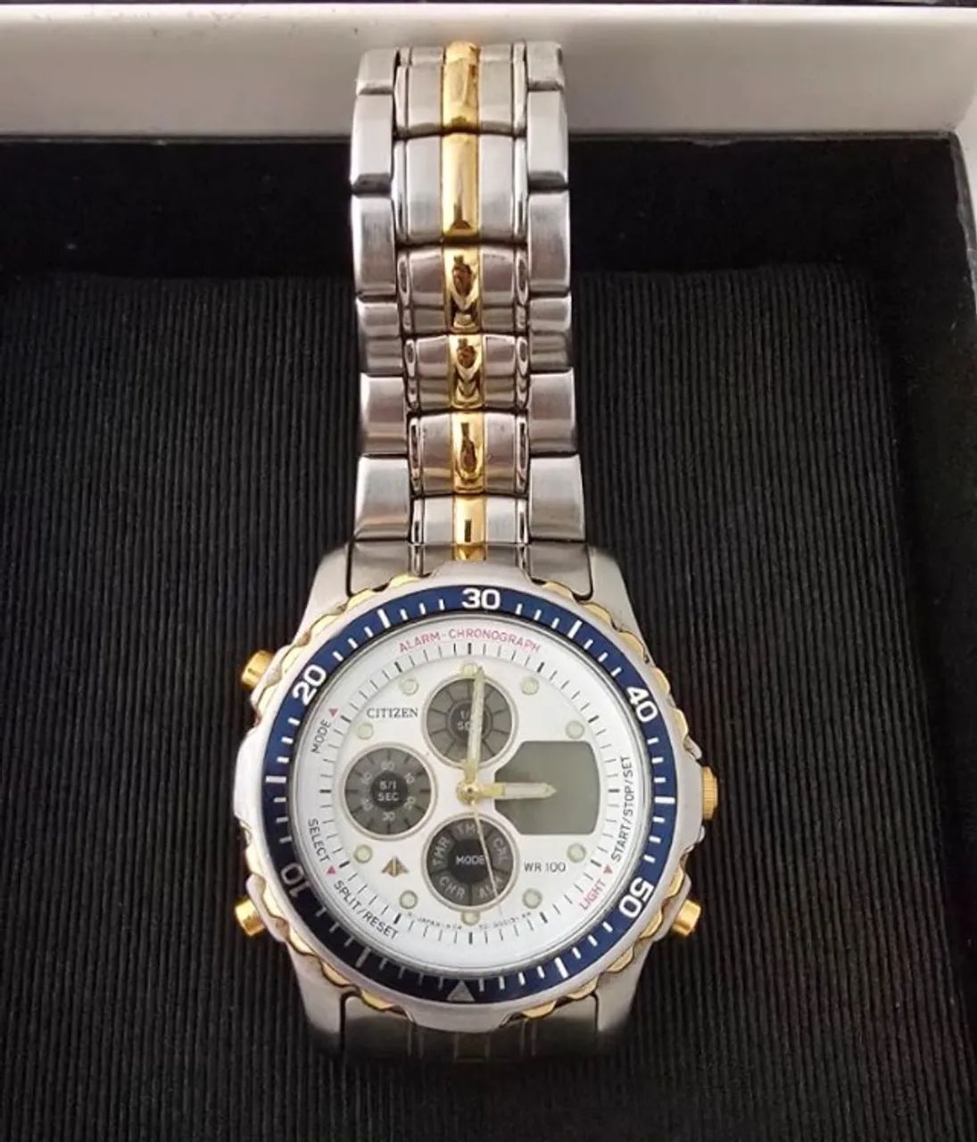 Relógio Citizen Original Alarm Chronograph WR100 Bicolor - Excelente Estado