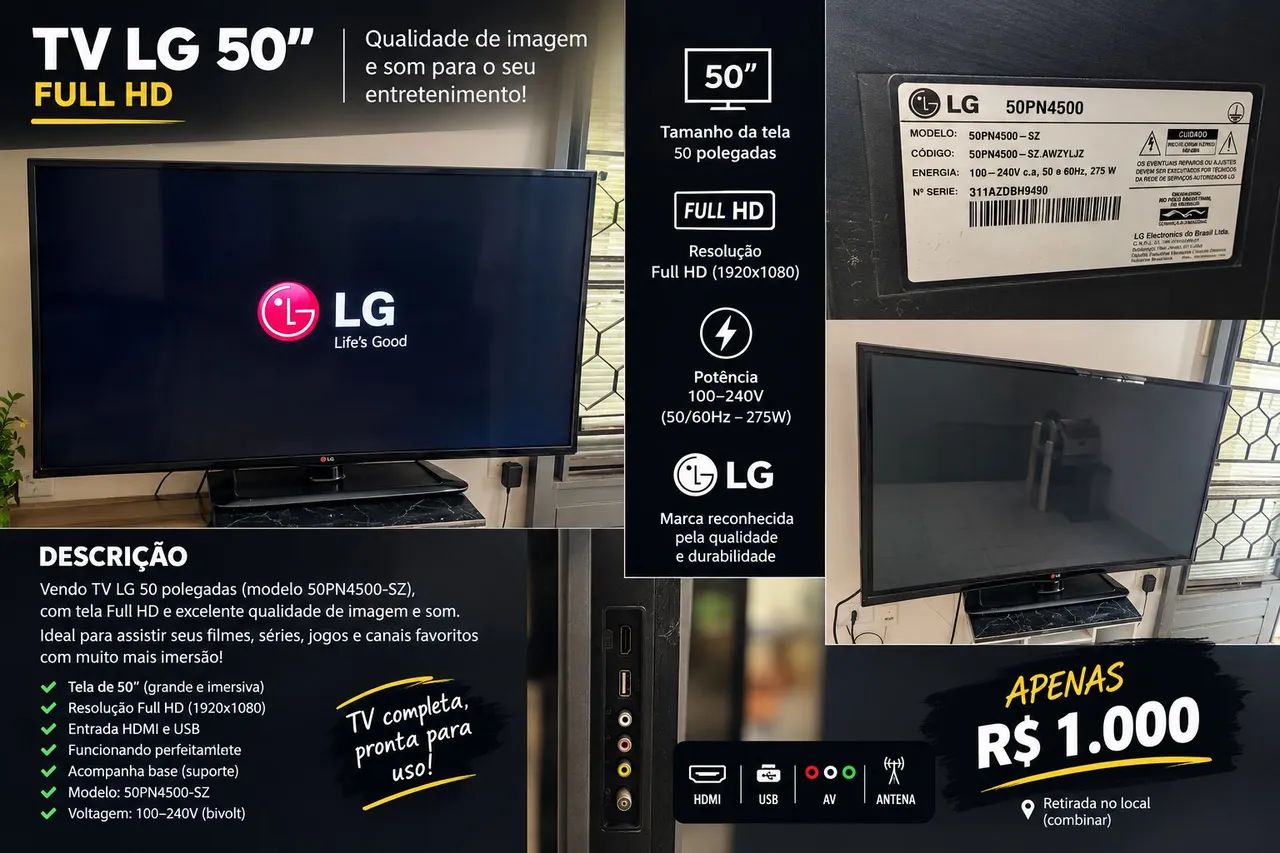 TV LG 50 Polegadas HD - Tela Grande