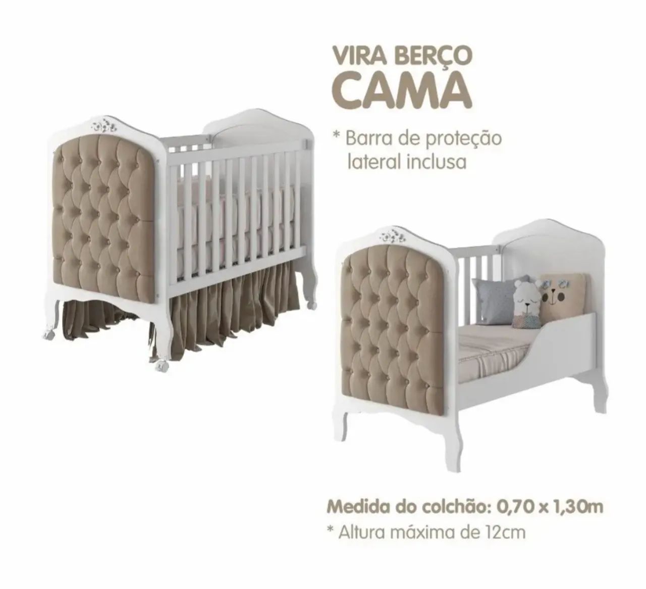 Berço 2 em 1 Capitonê 100MDF - Foto 3