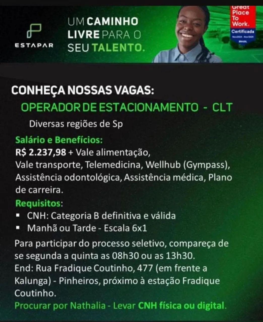 Operador de estacionamento - CLT 