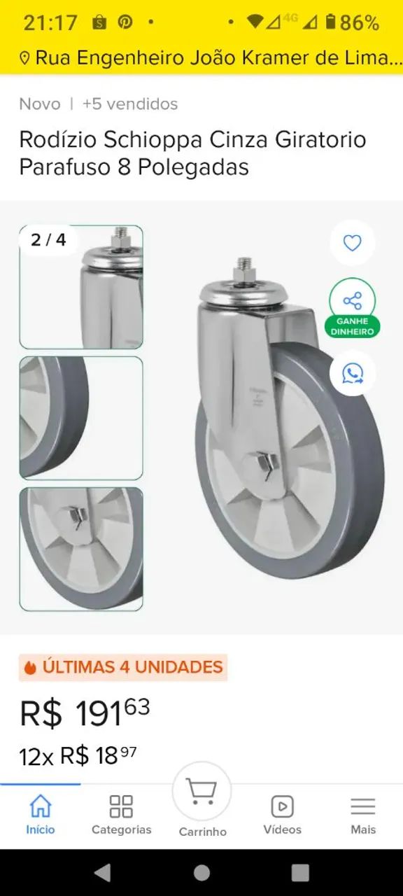 Vendo 4 rodízios/rodasgiratórias 