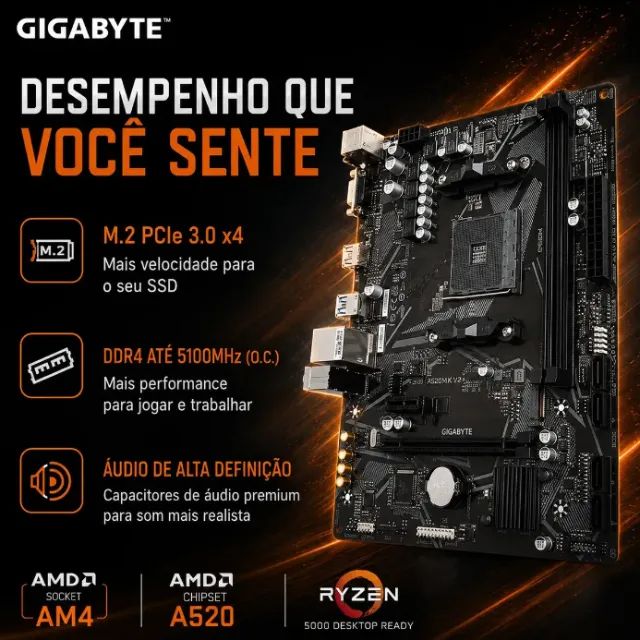 Placa mãe A520M K V2 AM4 Gigabyte, nova, lacrada, com garantia! - Foto 4