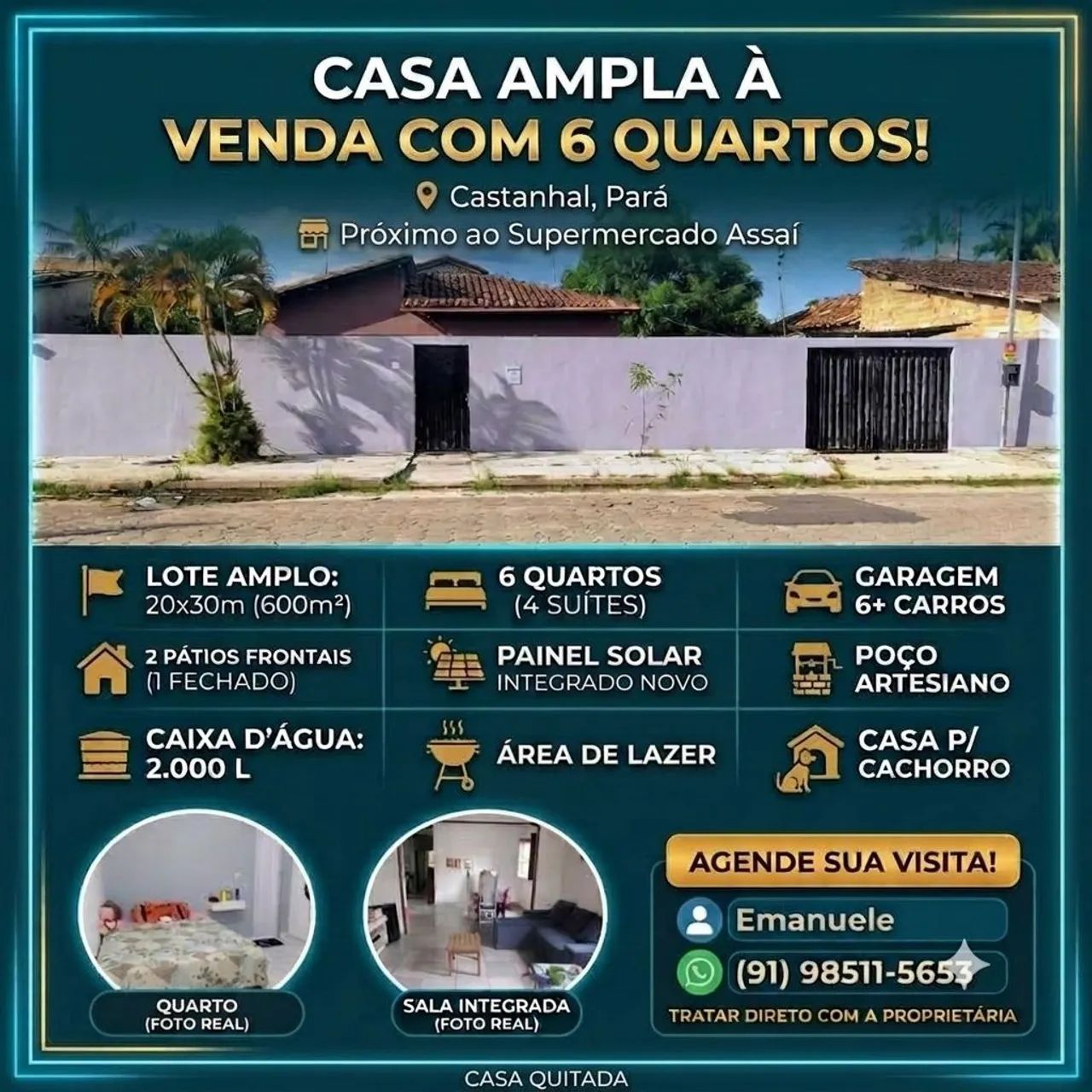 Casa ampla à venda com 6 quartos (4 suítes)