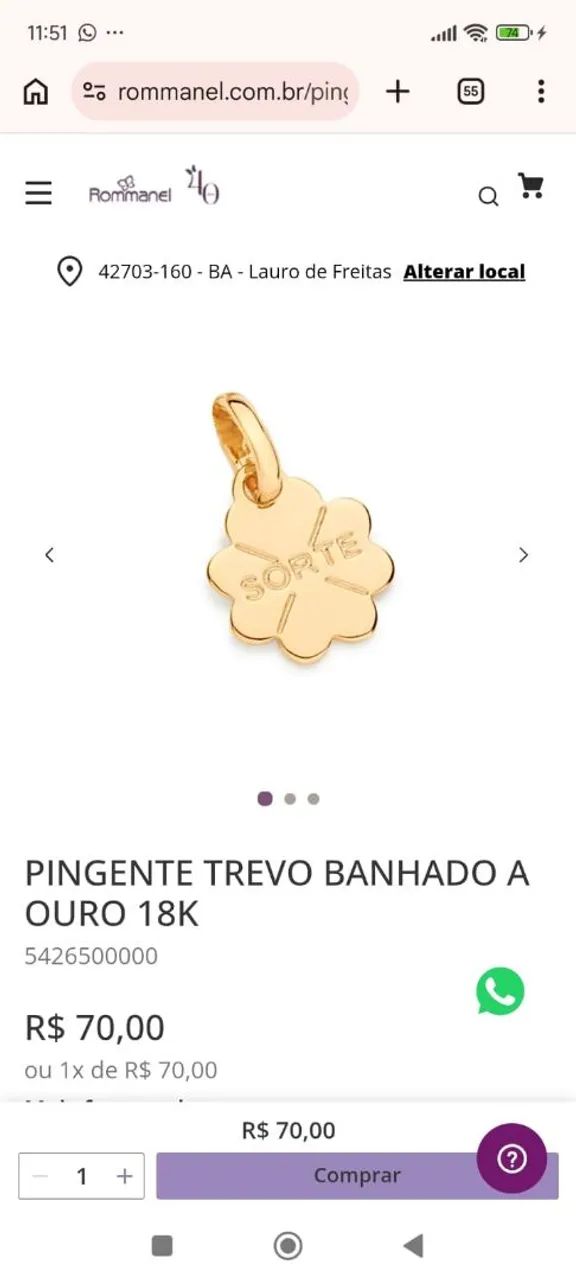Brinco e pingente Romannel 