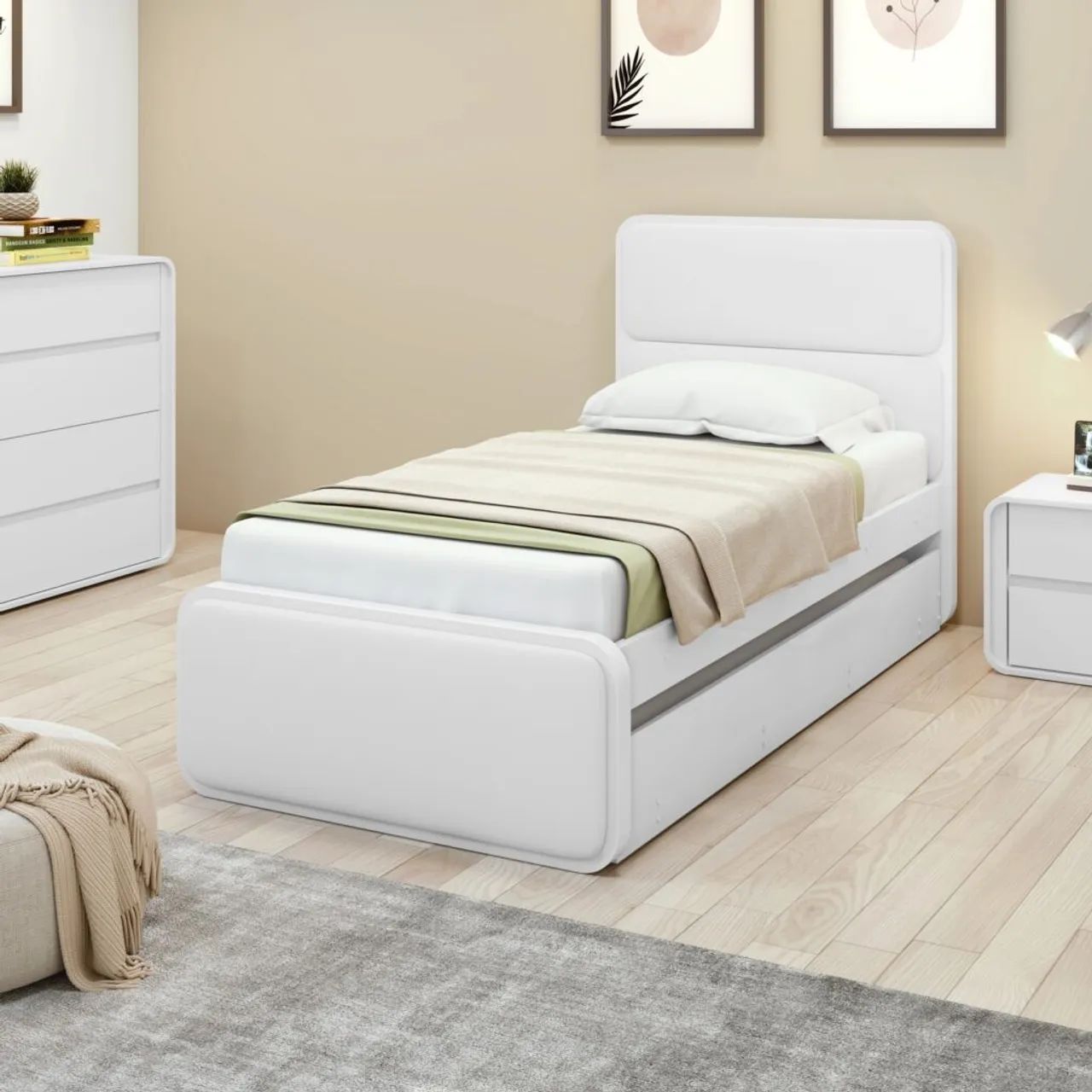 Cama solteiro Loop com auxiliar branco MDF  LOPAS - ENTREGA HOJE !!!  