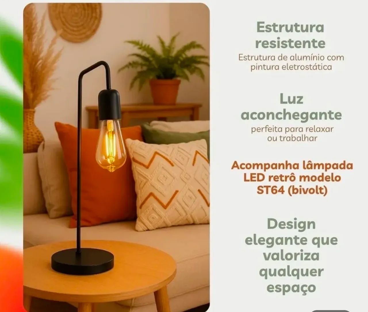 Abajur De Quarto Luminária De Mesa Retro Vintage + Lampada  - Foto 3