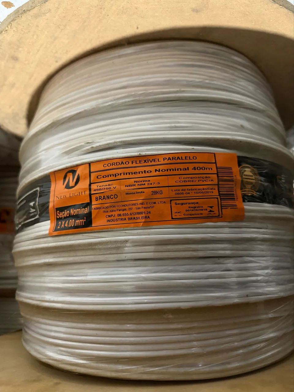 Bobina cabo Paralelo 2 x 4mm 400 metros 
