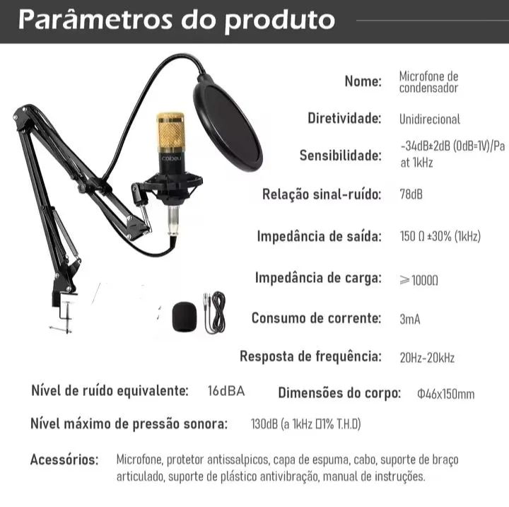 Microfone Condensador Com Braço Articulado para Lives  - Foto 2