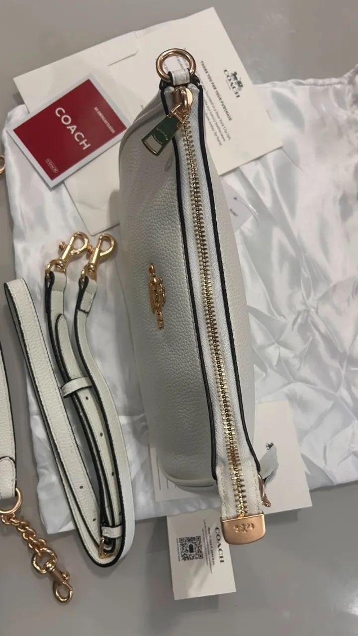 Bolsa Coach Branca 24cm couro  - Foto 5