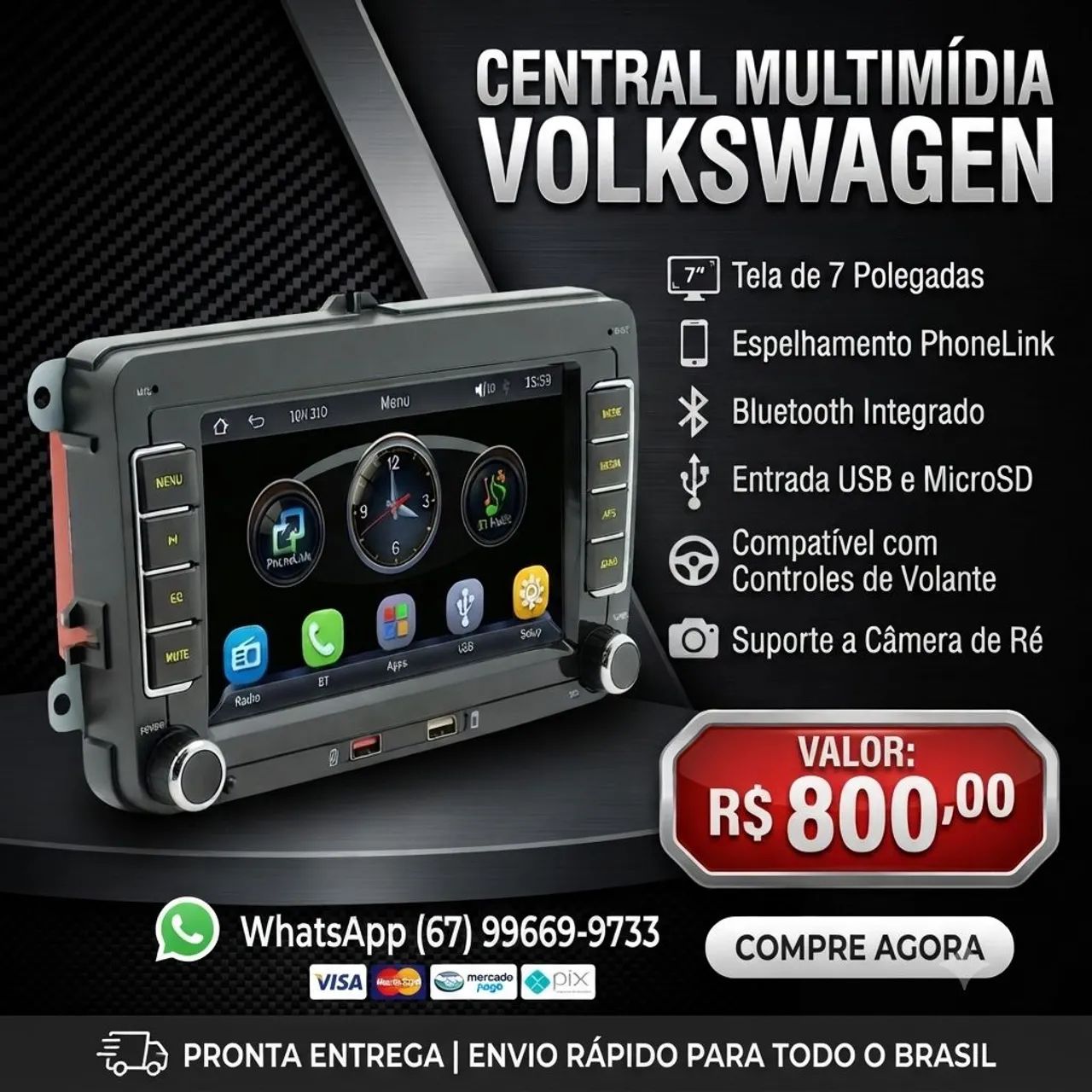 Central Multimídia Volkswagen 7"