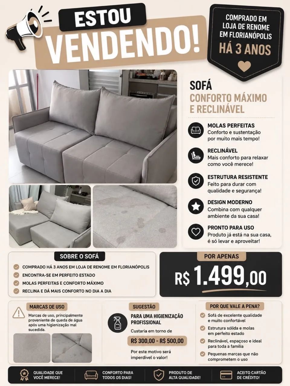 SOFA RETRÁTIL EM TECIDO LINHO