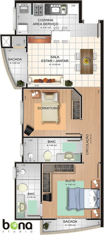 Apartamento a venda com 1 suíte e 1 dormitório em Joinville/SC - Floresta - Foto 2