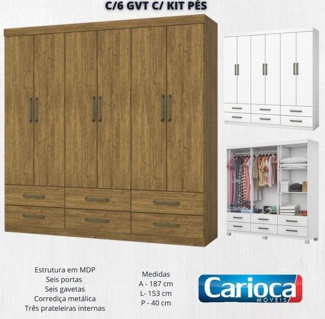 Quarto roupeiro casal 6 gavetas 