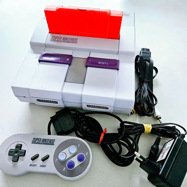 Super Nintendo Vídeo Game Jogo Controle Fonte Cabo Av Snes