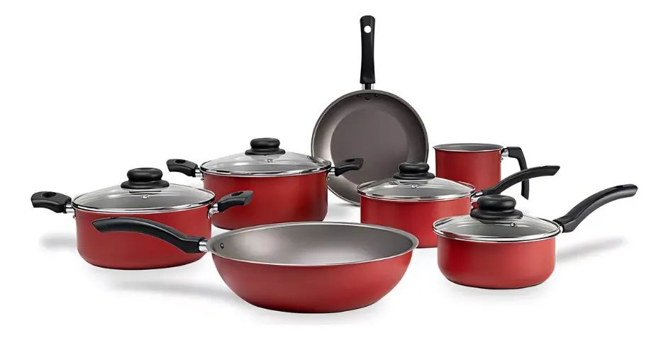 Panelas Antiaderente 7 Peças Ruby Vermelho Brinox - Foto 4