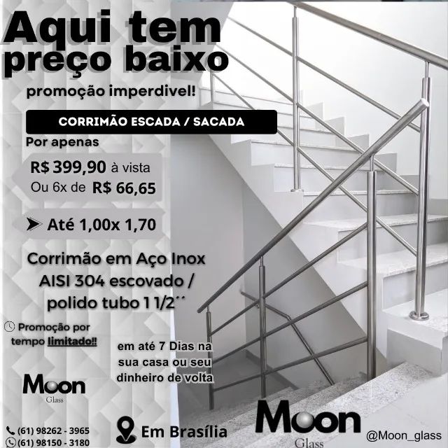 Corrimão para Escada, Sacada parede de Aço Inox 