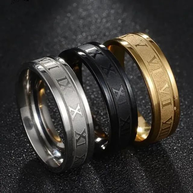 Anel Aliança Compromisso Prateado Números Romanos Aço Inox Casual 6mm - Foto 4