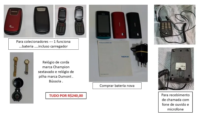 Celulares antigos e relógios