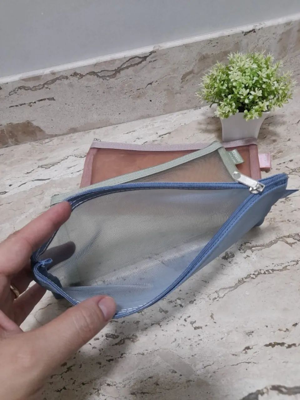 Necessaire Feminina Transparente Kit 3 Tela Zíper Novas - Foto 4