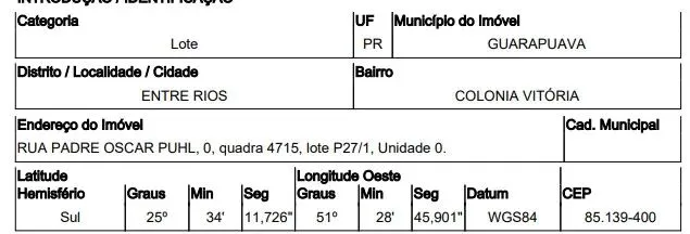 Oportunidade Única em GUARAPUAVA - PR | Tipo: Terreno | Negociação: Venda Direta Online |