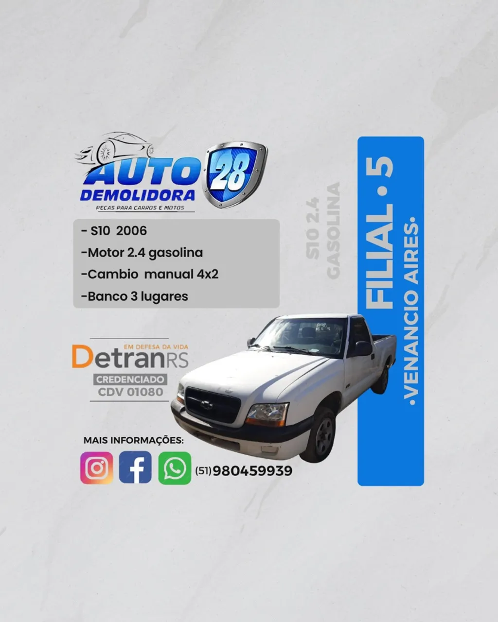 SUCATA S10 2006 GASOLINA
