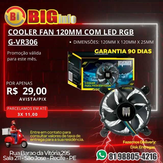 Cooler Processador Revenger G-VR302 Intel Socket 150 1151 1155 1156
