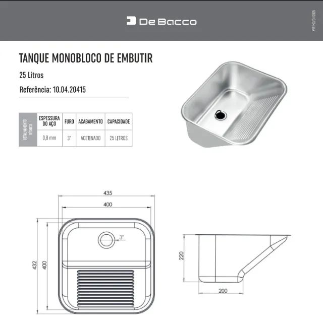 Tanque inox de embutir 25L - NOVO (Acetinado)