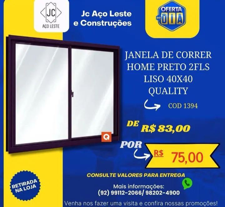 Janela de Correr Home Preto 2 Fls Liso 40x40 Quality