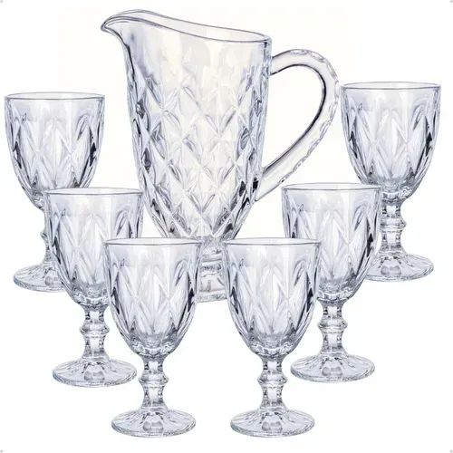 Jogo De Taças Com Jarra De Vidro 7 Peças Bico De Jaca Transparente