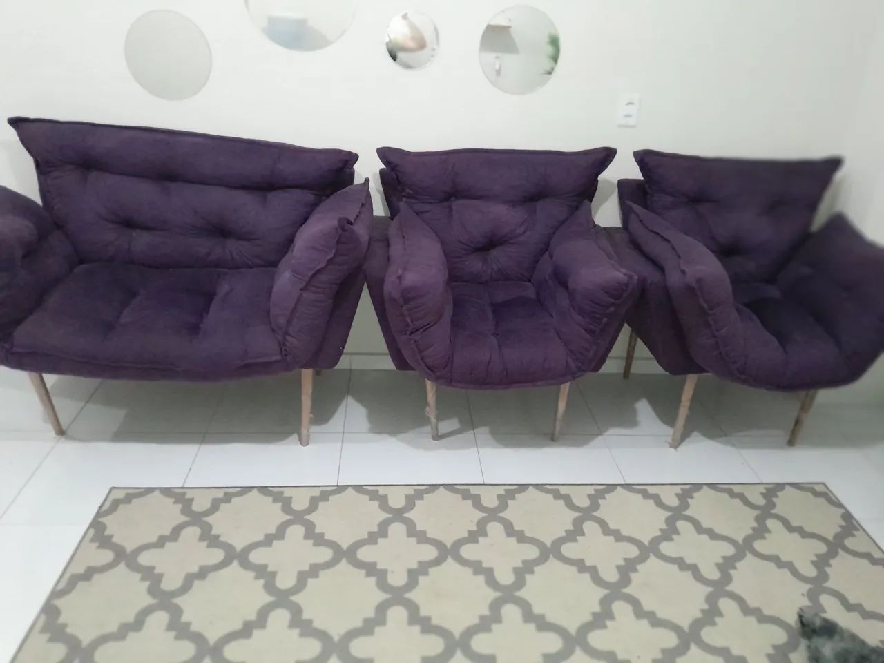 Poltronas Suede Roxo - 3 Peças - Foto 5
