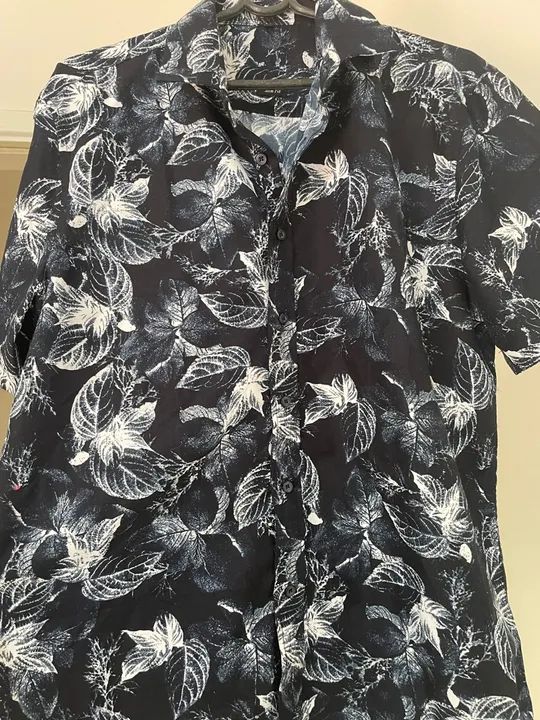 Camisa Manga Curta estilo Hawai e Praia Florida Azul e Branco - Foto 3