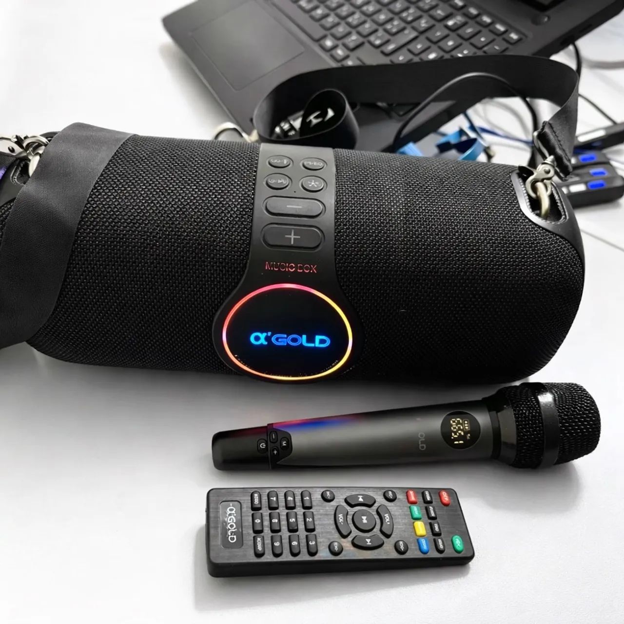 Caixa de Som AGOLD Portátil com Microfone e Controle - Bluetooth