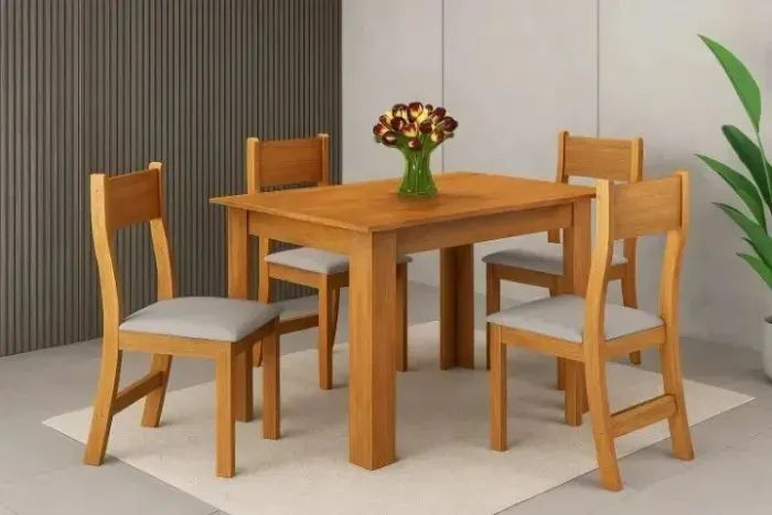 Mesa de jantar flora quadrada com 4 cadeiras marrom 