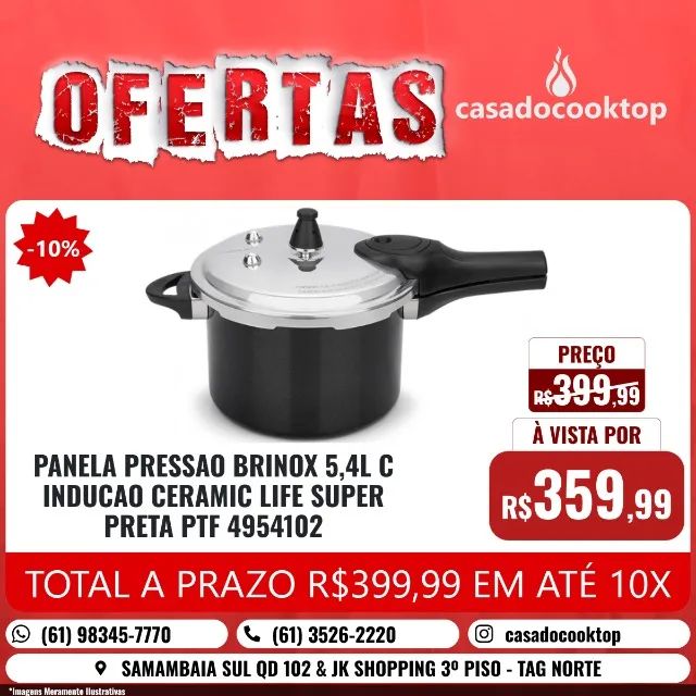 PANELA PRESSAO BRINOX 5,4L C/ INDUCAO CERAMIC LIFE SUPER PRETA PTF  COD: 4954102  