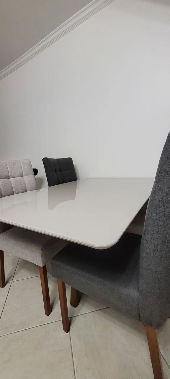 Mesa de jantar com 4 cadeiras tampo de vidro off white  - Foto 5