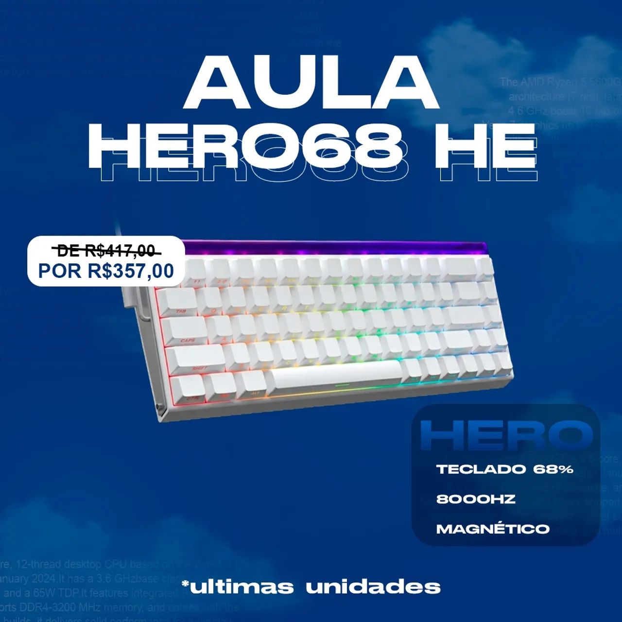 TECLADO MAGNÉTICO AULA HERO 68 HE - Periféricos e Acessórios de