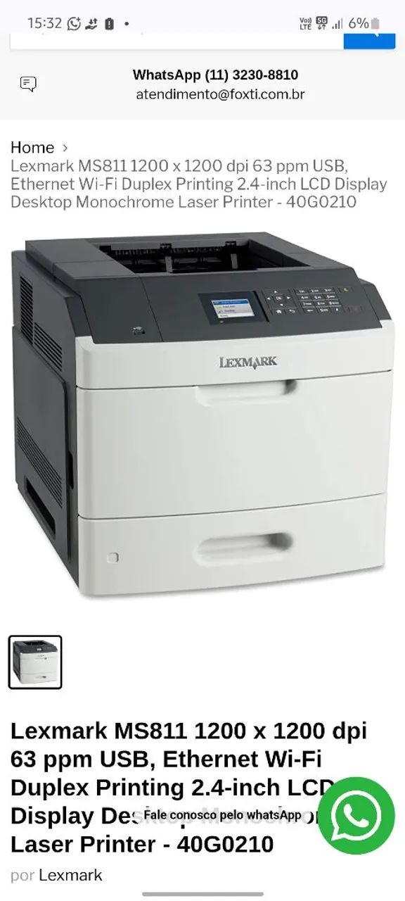 Oportunidade- Impressora Lexmark MS811 usada