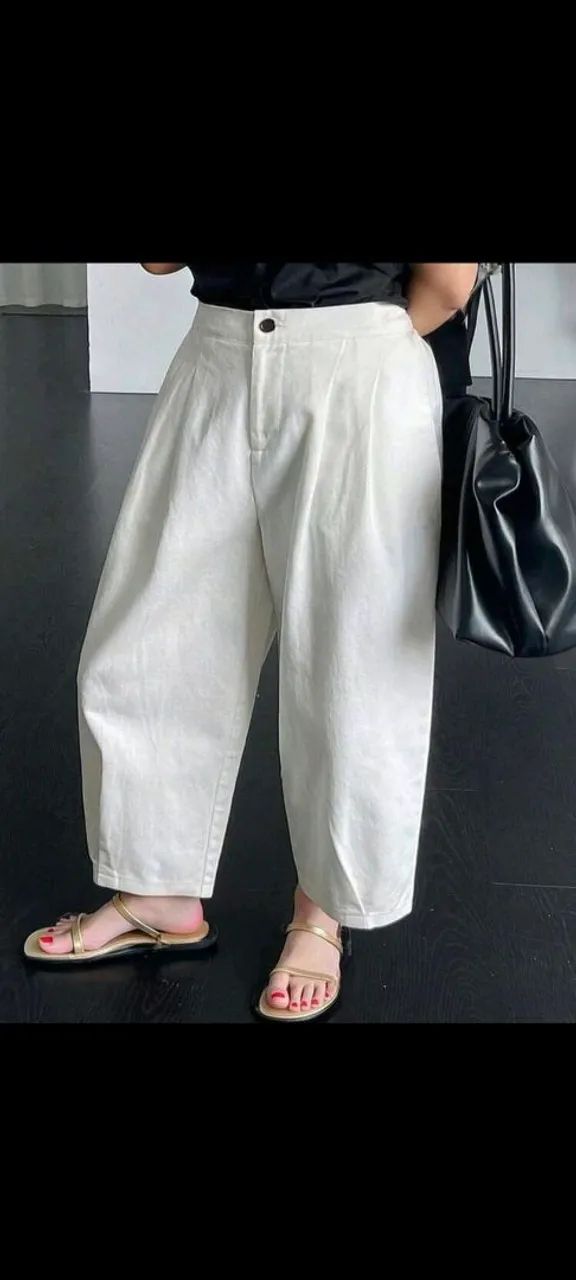 Calça larga coreana branca plus size 3xl
