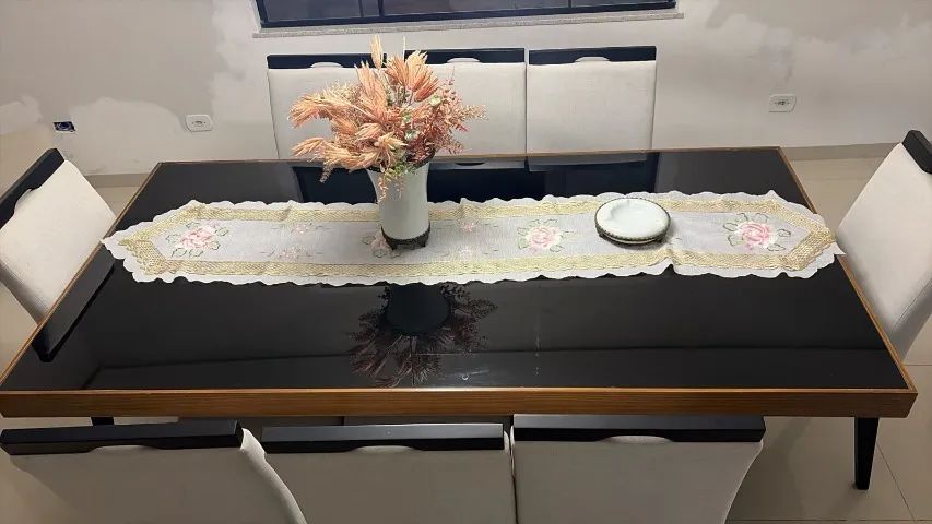 Mesa de Jantar Retangular + 8 Cadeiras de Tecido - Foto 2