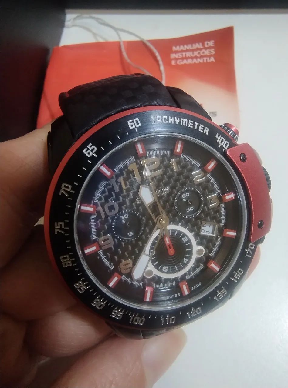 Relógio Seculus Suíço Preto e Vermelho  - Foto 5