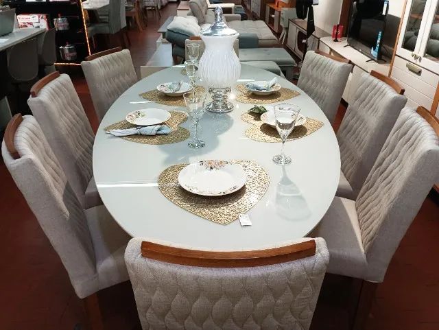 Conjunto de Jantar Mesa Ryze + 08 Cadeiras Bordadas Aura. - Foto 4