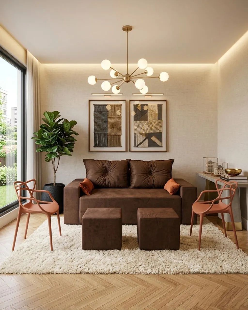 Sofá quadrado 3 lugares com 2 cadeiras de apoio com centro, puff e almofadas decorativas  - Foto 2