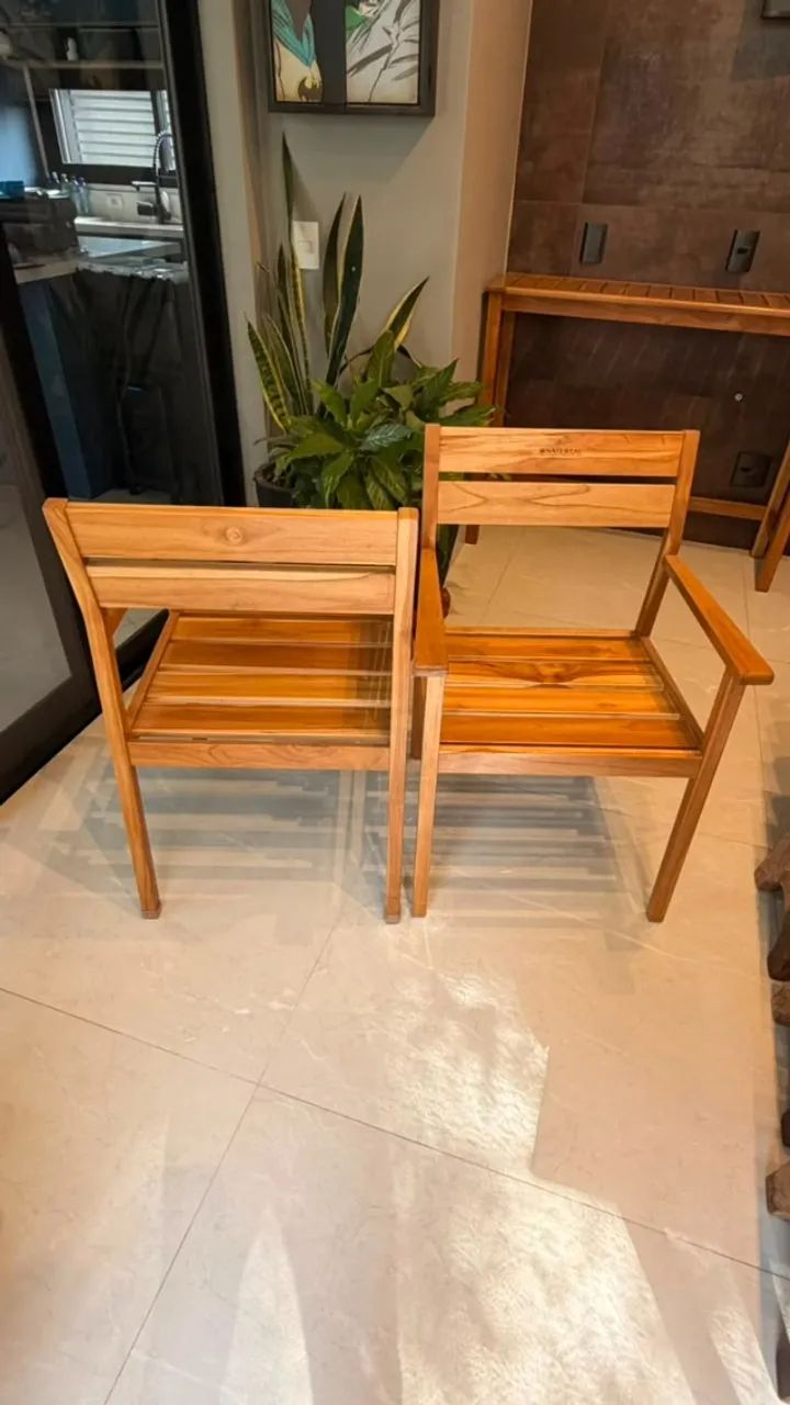 Conjunto Cadeira de Madeira Naterial - Foto 2