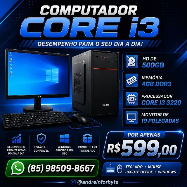 Computador Core i3 4Gb de Ram 500Gb de Hd