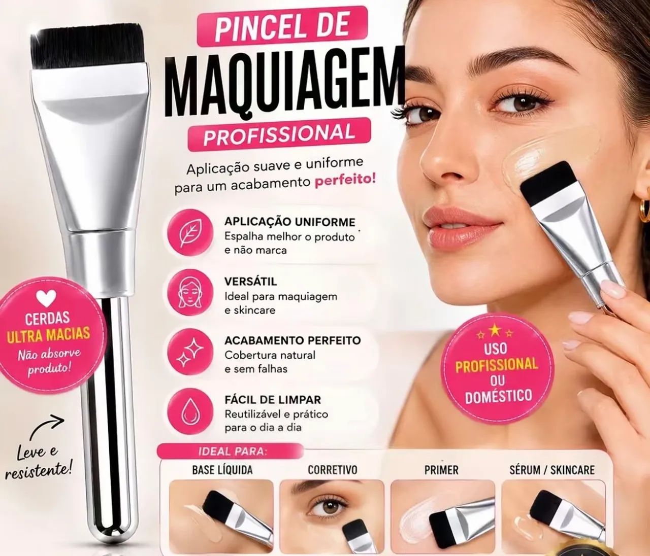 Pincel profissional para base maquiagem