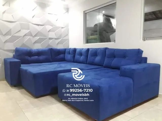 Sofá de canto Grande 3,10m com Chaise e Puff veludo D33 Premium | Entrega Rapida