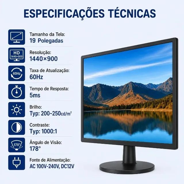 Monitor Weyon 19 Polegadas LED HD HDMI VGA Bivolt Preto Para PC Computador DVR Home Office - Foto 5