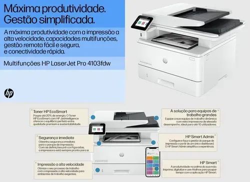 IMPRESSORA MULTIFUNCIONAL MONOCROMATICA HP MFP4103FDW - Foto 2