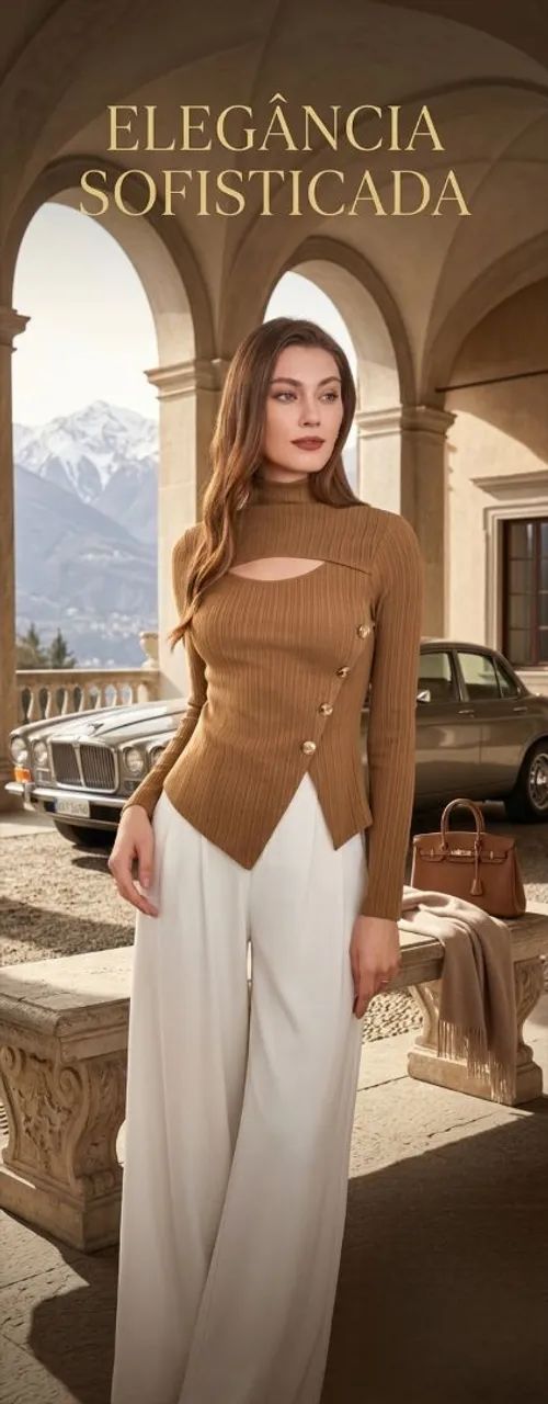 Blusa sexy com decote e Gola alta 
