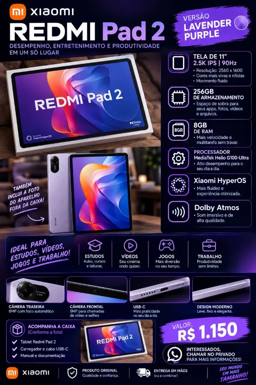 Vendo tablet redmi pad 2 256gb e 8gb de ram